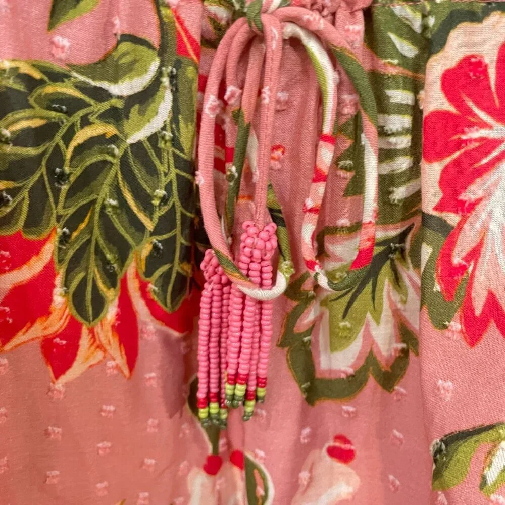 New Farm Rio Aura 100% Cotton Floral Peasant Mini Dress Pink Small - Picture 6 of 9